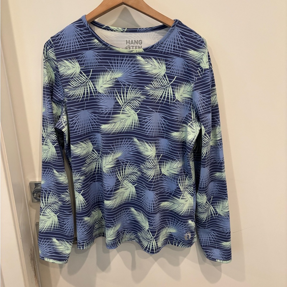 Blue and Green Leaf Print Long Sleeve Shirt